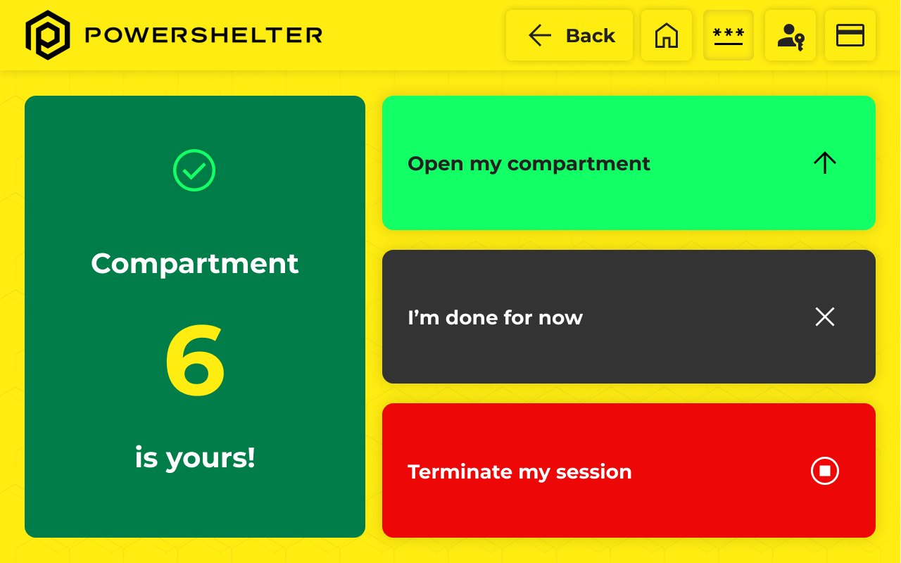 PowerShelter locker screen: Compartment assigned
